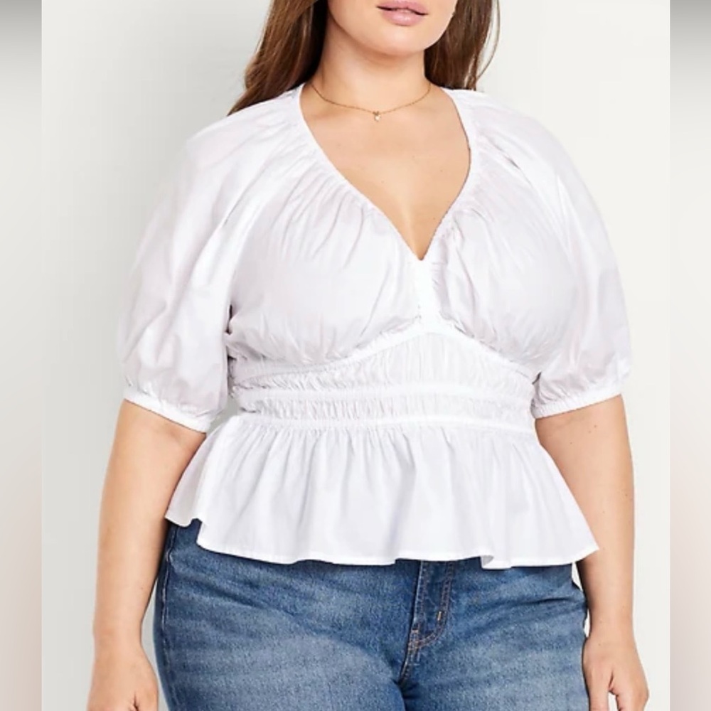 Old Navy White V-Neck Peplum Blouse